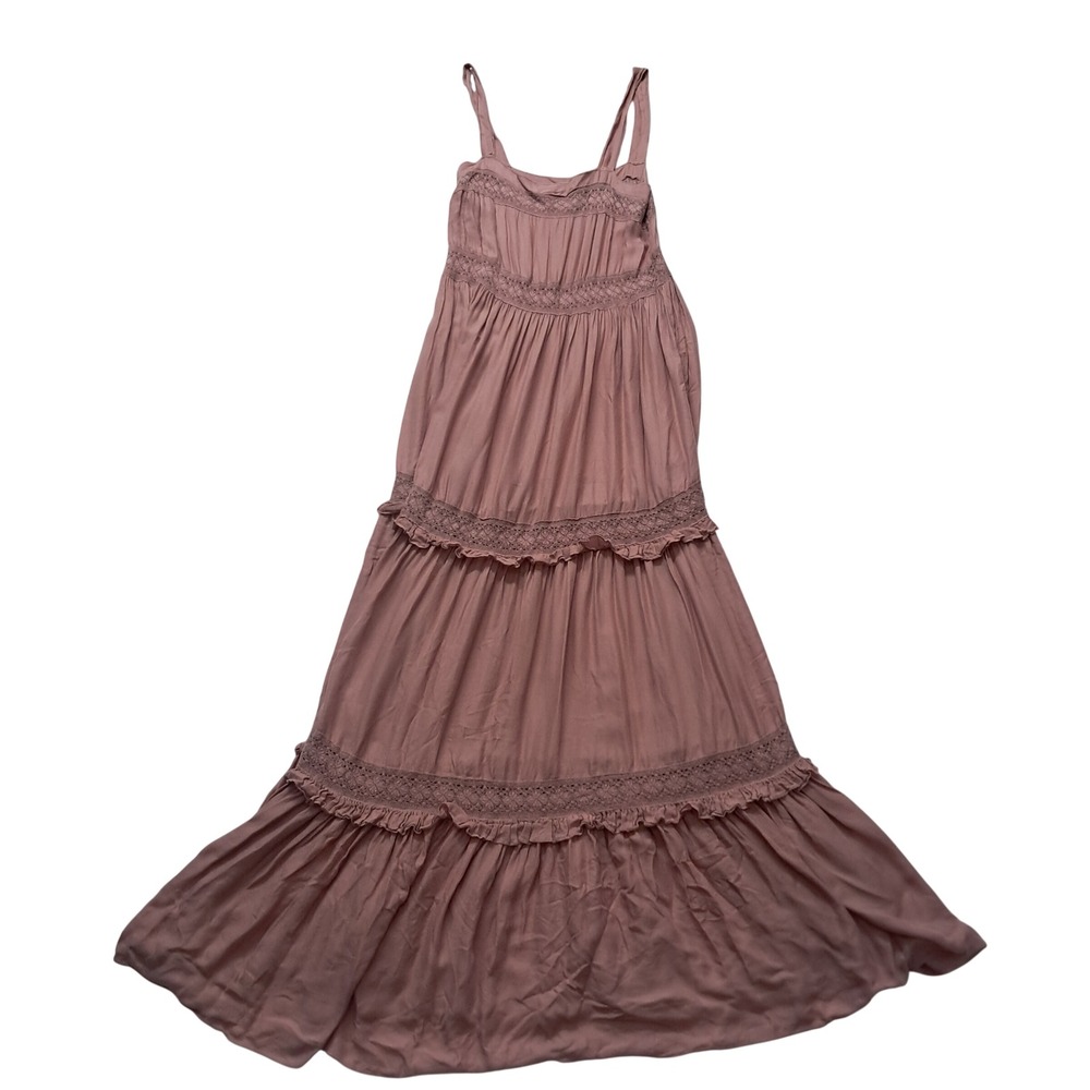 Intimately Free People Dress Women's XS Pink Maxi Tiered Boho Festival Ruffle